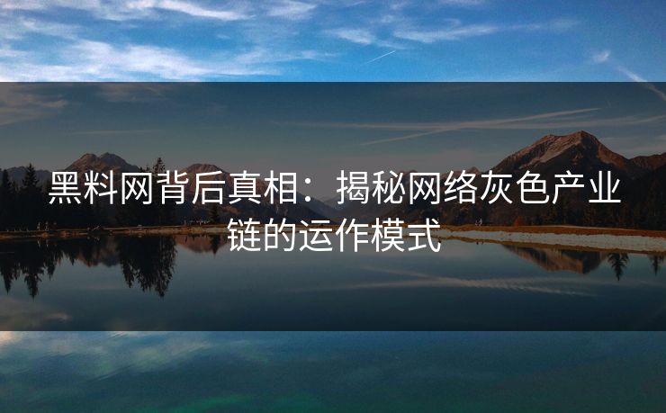 黑料网背后真相：揭秘网络灰色产业链的运作模式
